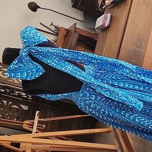 Ocean Blue Circle Maxi Dress Skirt Option Multi Tie 100% Cotton Med Large